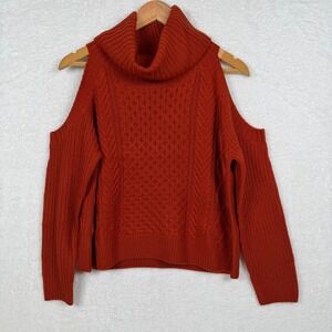 Rock & Roll Cowgirl Sweater Womens Small Orange Cold Shoulder Cable Knit 46-7683